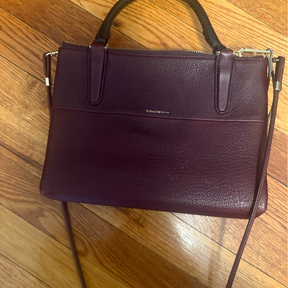 Burgundy/Purple three zipper coach bag